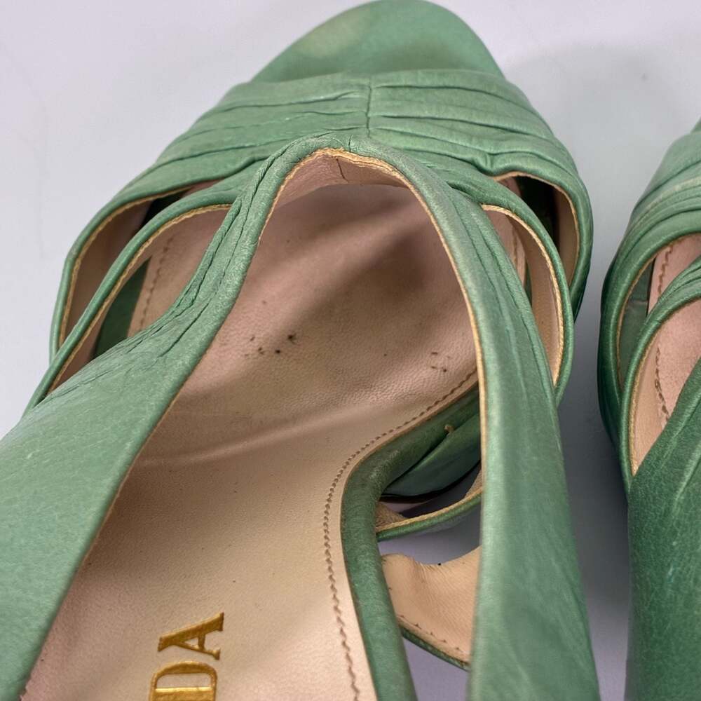 Prada Green Ruched Leather Platform Slingback Sandals Size 38 - Picture 5 of 13
